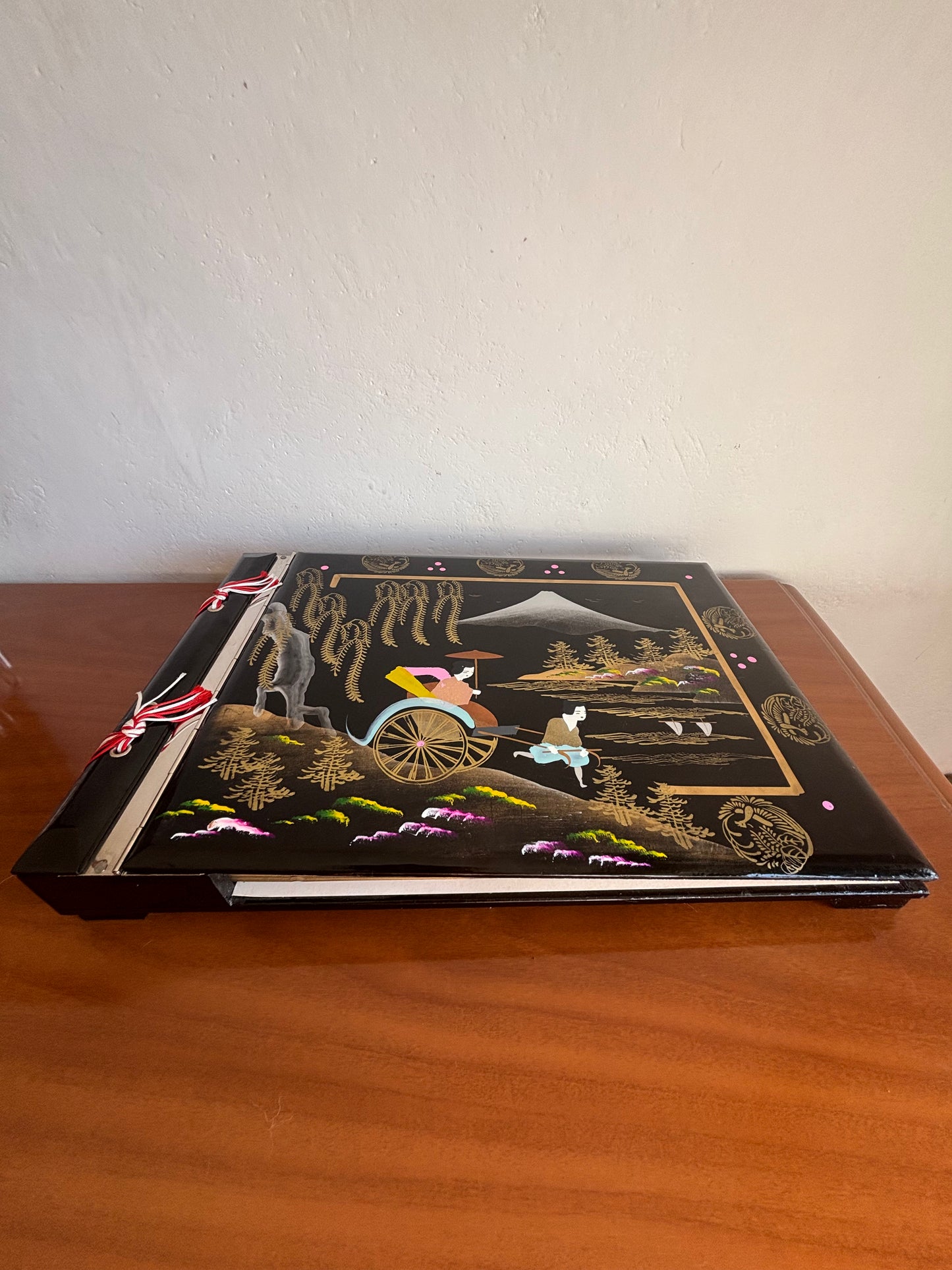 Japanese Lacquer Photo Album with Musical Music Box