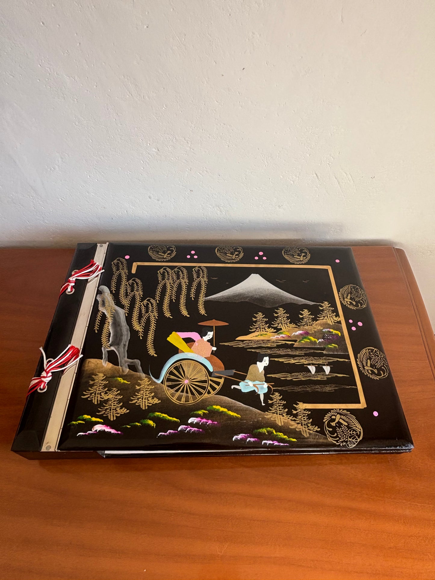 Japanese Lacquer Photo Album with Musical Music Box