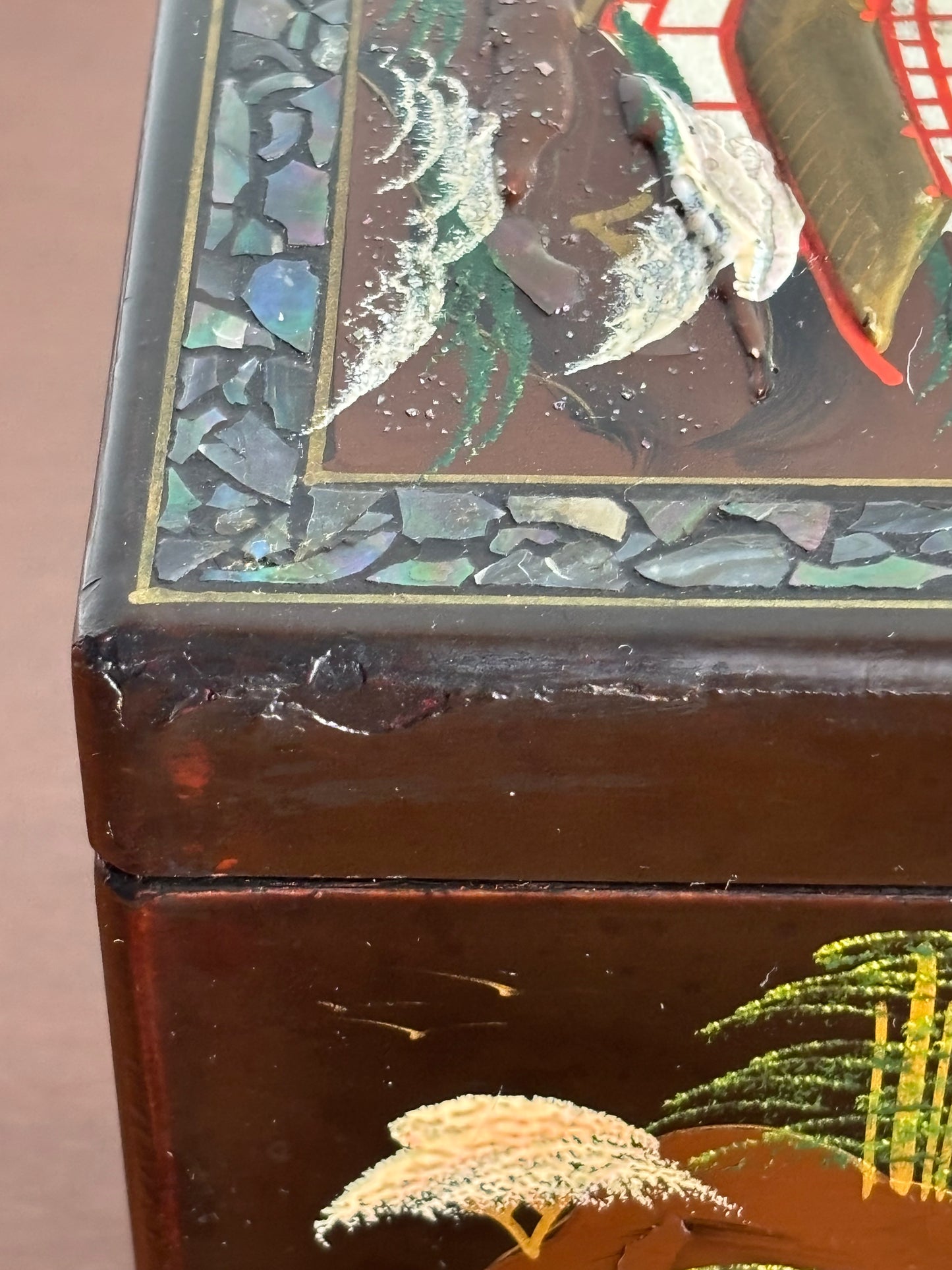 Vintage Japanese Lacquer Jewelry Box with Music Box and Lights