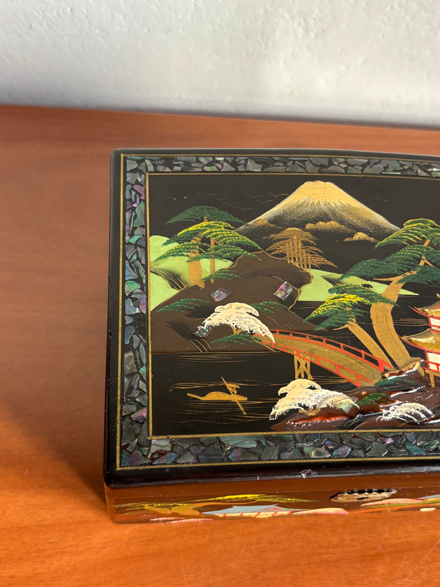 Vintage Japanese Lacquer Jewelry Box with Music Box and Lights