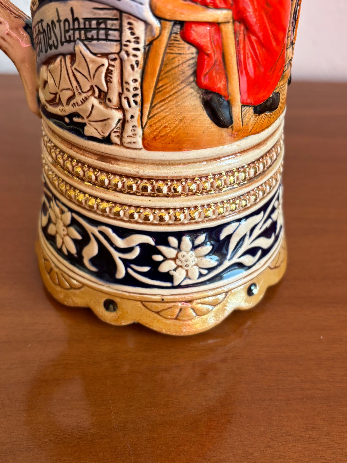 Boccale da Birra Tedesco Musicale Vintage in Ceramica con Coperchio in Metallo e Carillon