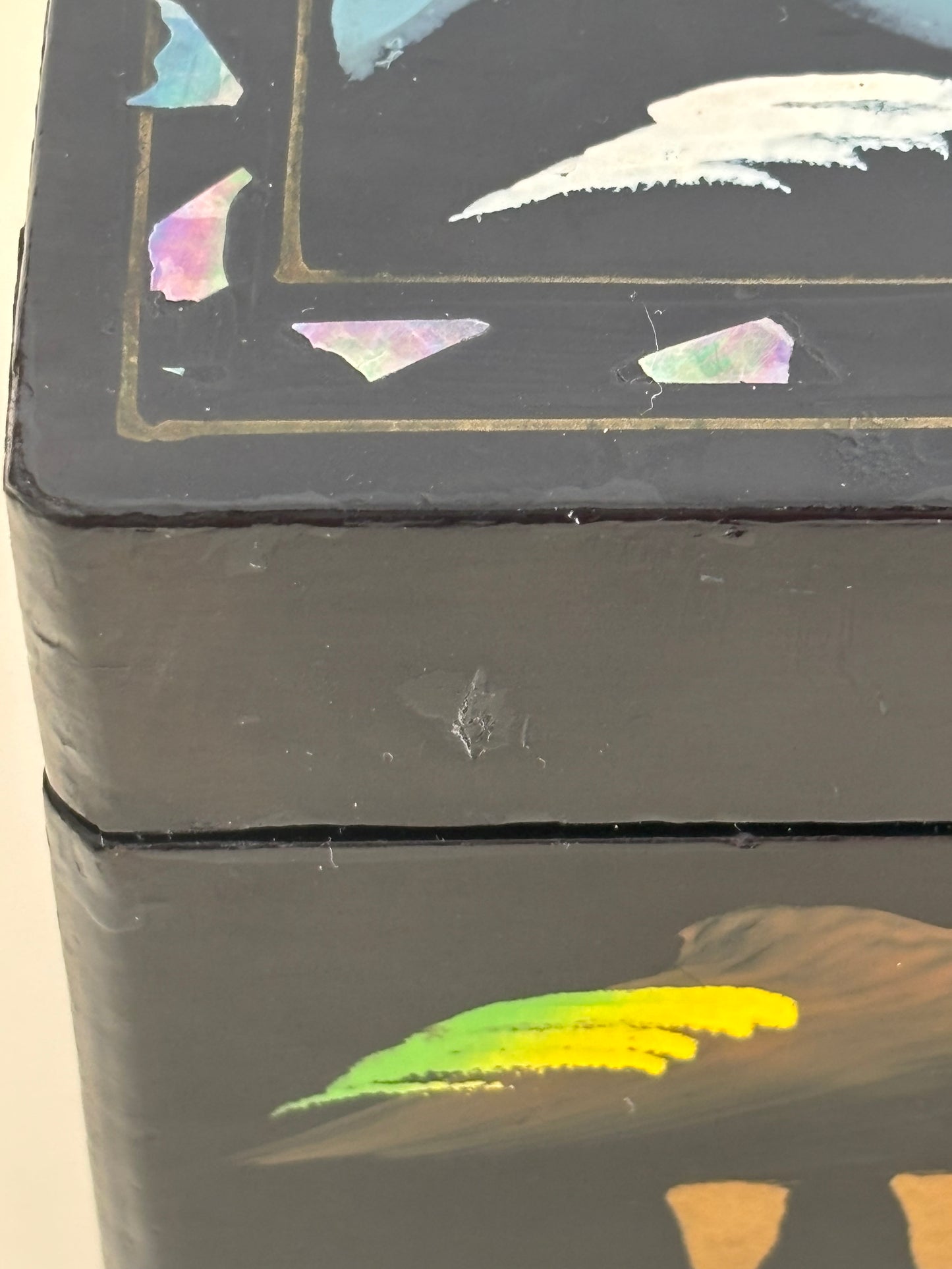 Portagioie giapponese vintage laccato con carillon funzionante – paesaggio con Monte Fuji