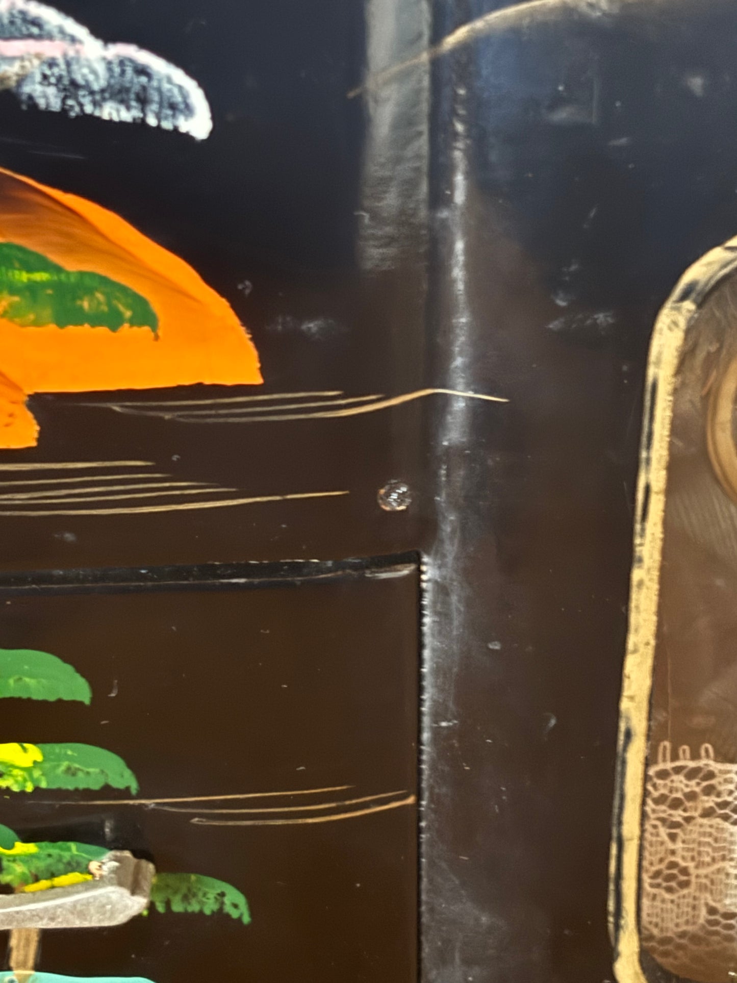 Portagioie giapponese vintage con carillon anni '60-'70 – laccato nero con risciò
