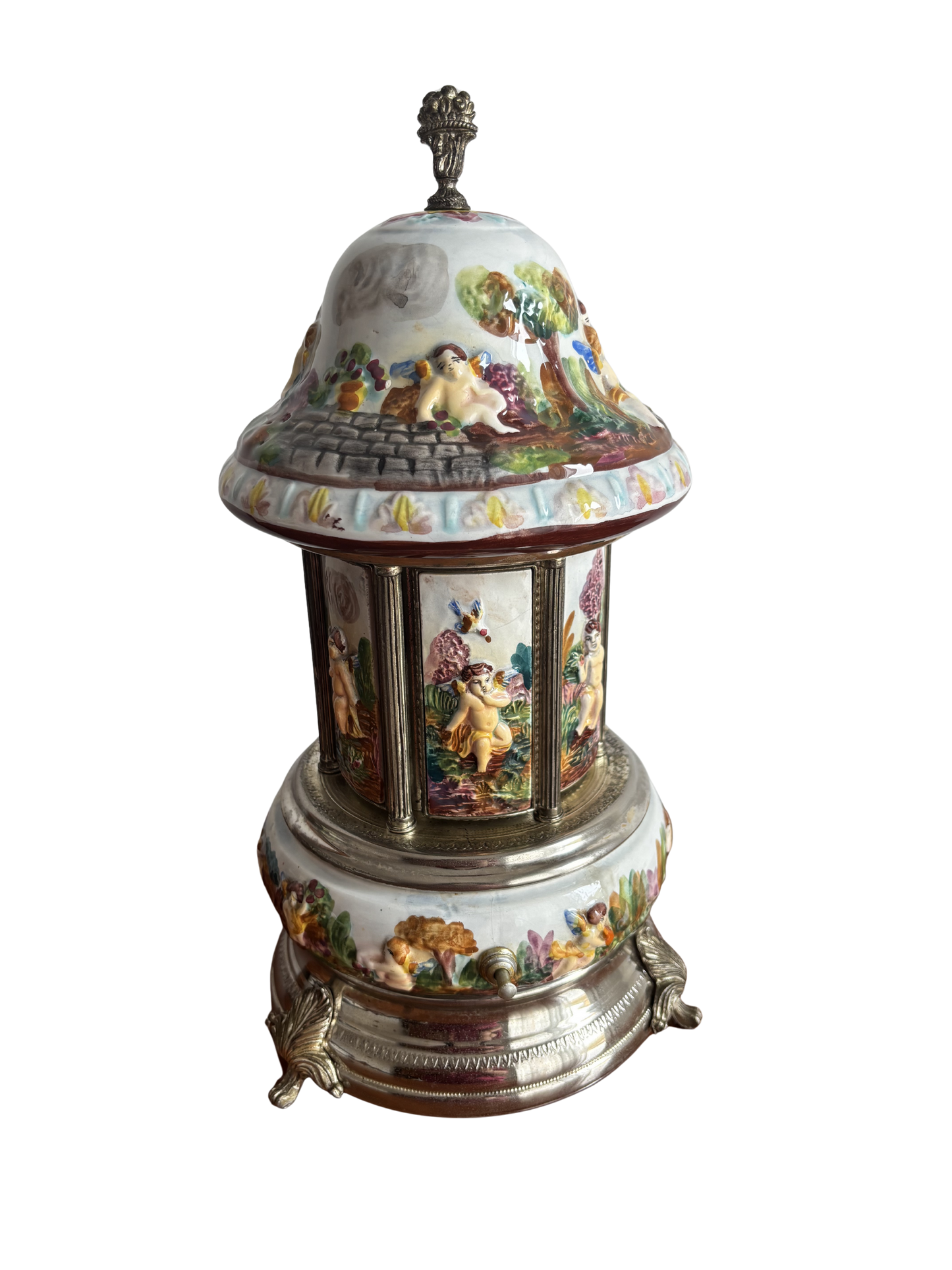 Portasigarette in ceramica stile Capodimonte con carillon funzionante