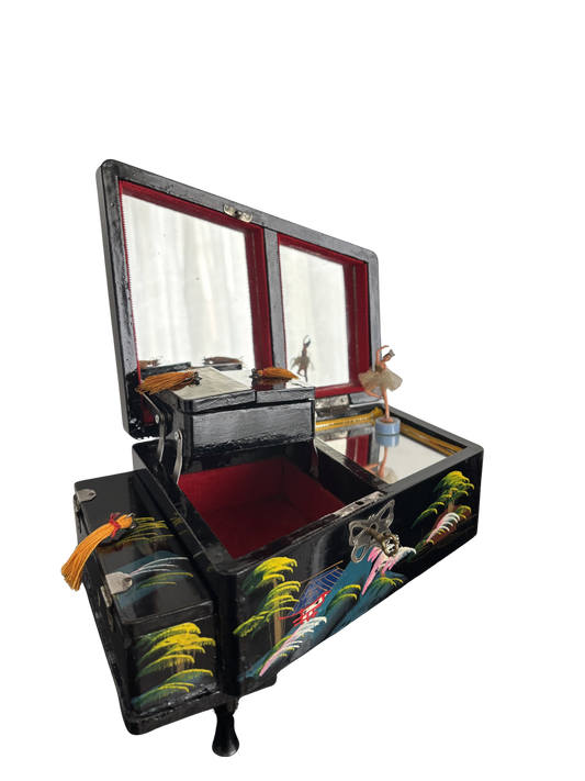 Carillon vintage a forma di pianoforte con ballerina magnetica, funzionante con chiave