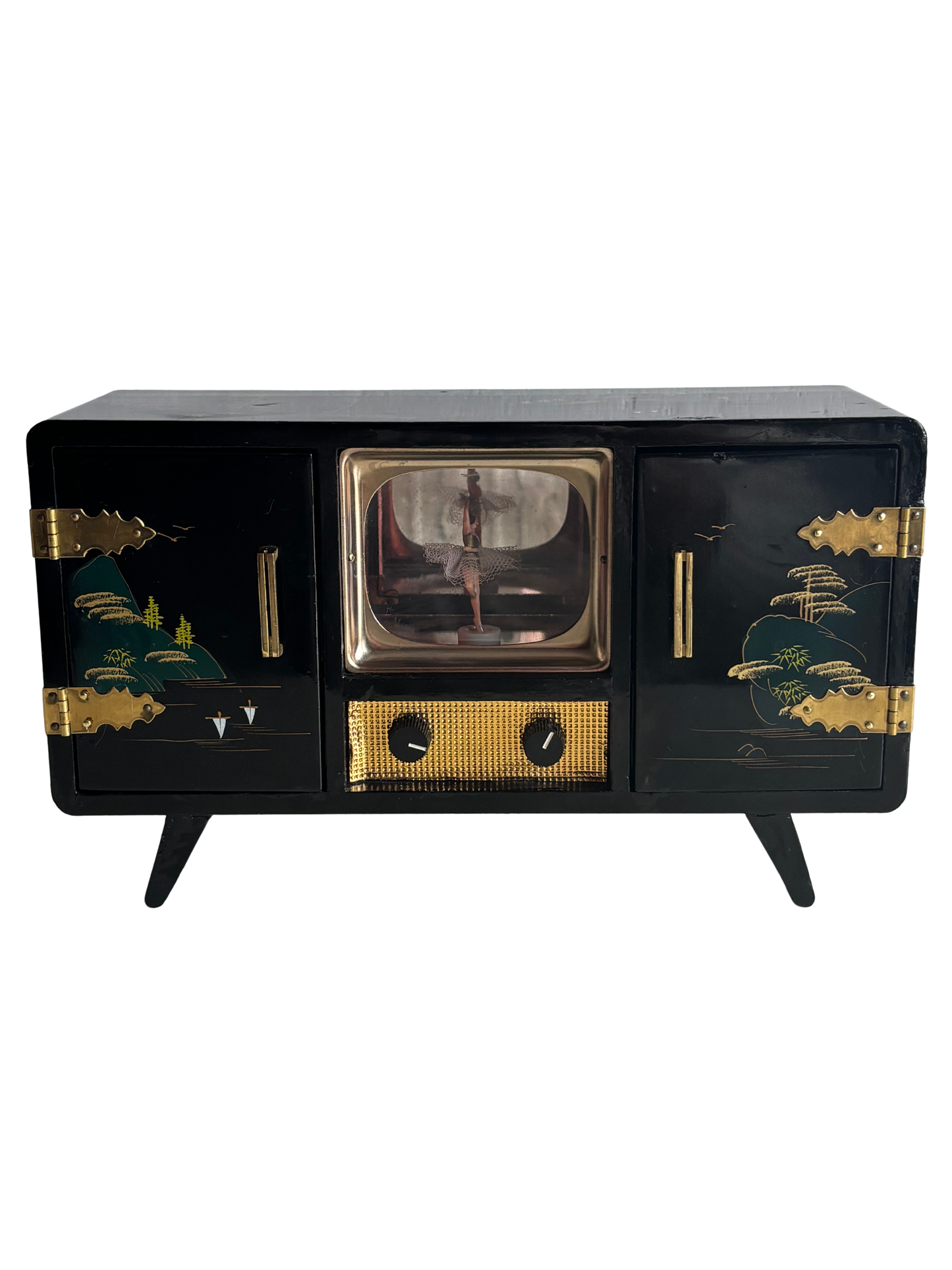 Portagioie giapponese vintage con carillon – modello televisore con ballerina magnetica