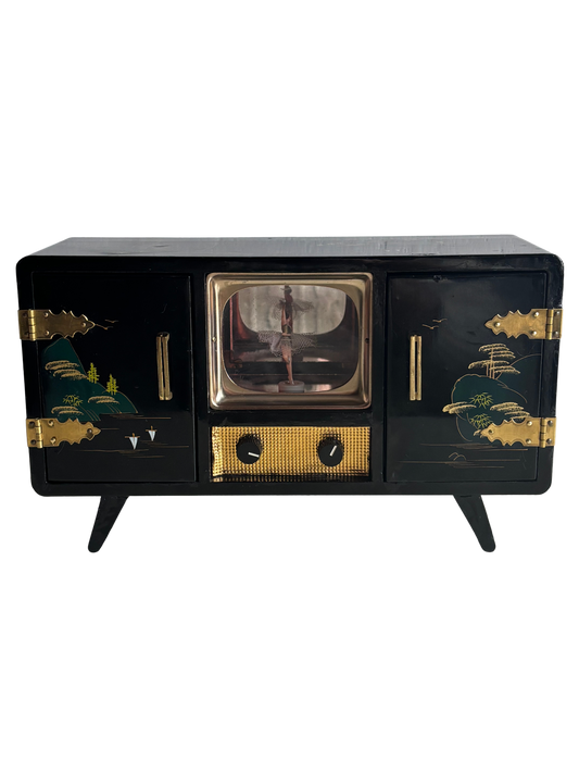 Vintage Japanese Jewelry Box with Music Box – Television‑Style Model with Magnetic Ballerina