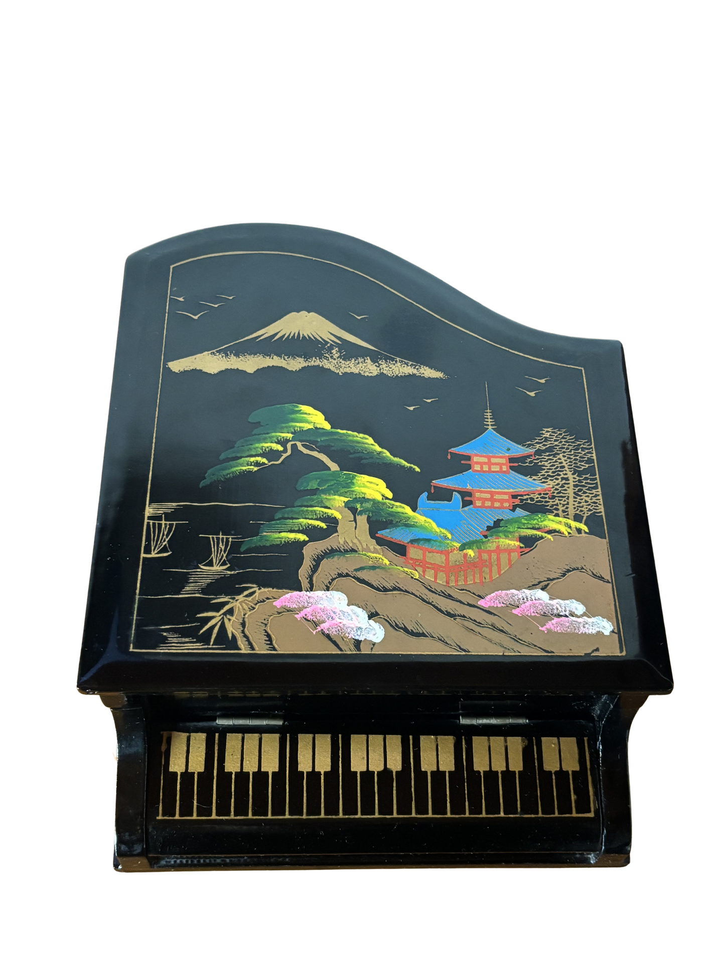 Portagioie giapponese a forma di pianoforte con piccolo scomparto frontale