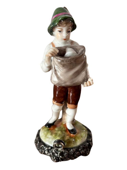 Statuetta di Postino in Ceramica con Base in Argento 800 – Pezzo Vintage da Collezione