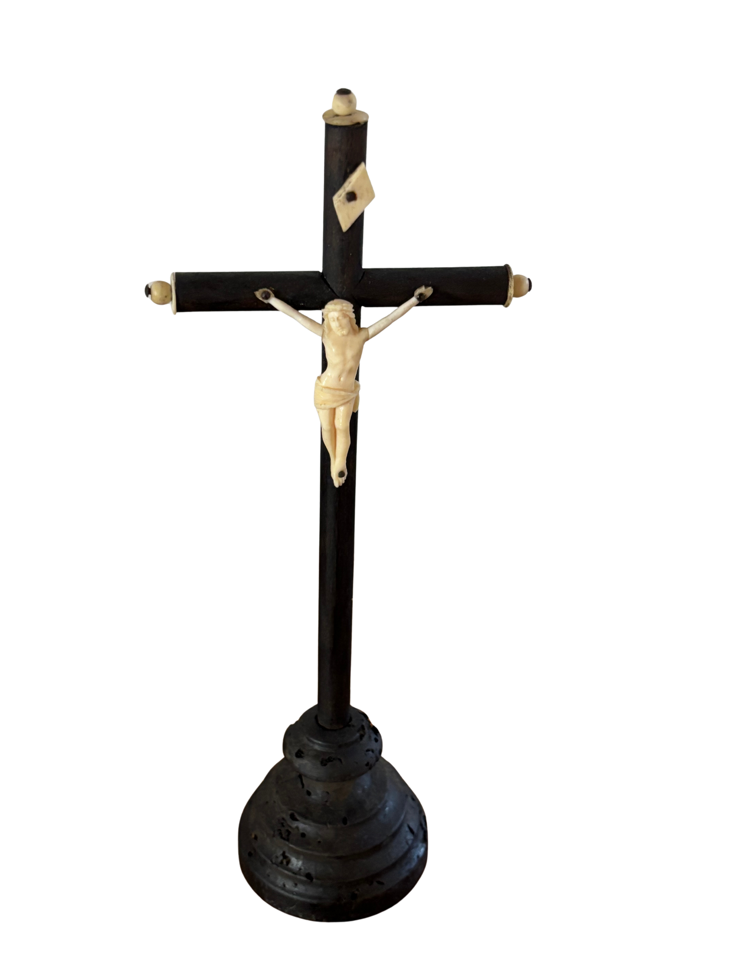 Crocefisso antico da tavolo in legno e osso – Arte sacra