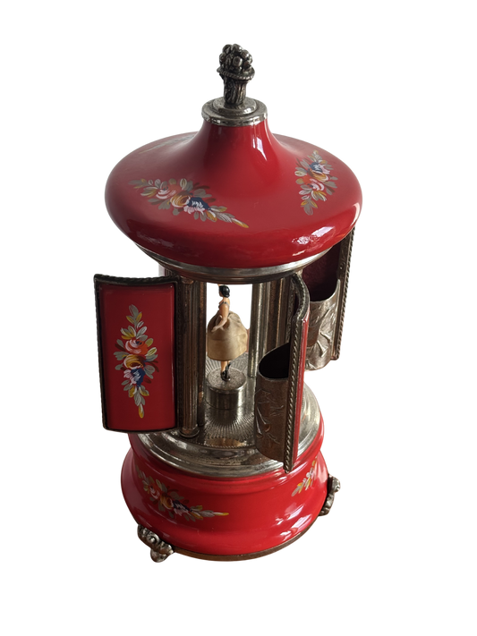 Portasigarette vintage in metallo con ballerina e carillon – Apertura manuale