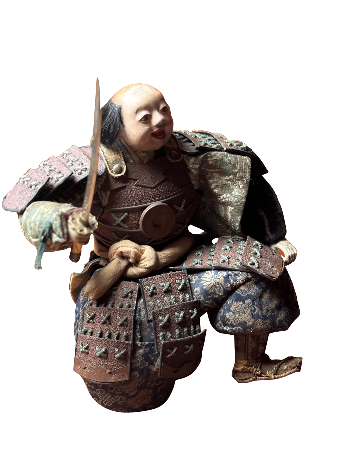 Figura di samurai d’epoca in materiali misti con armatura tradizionale