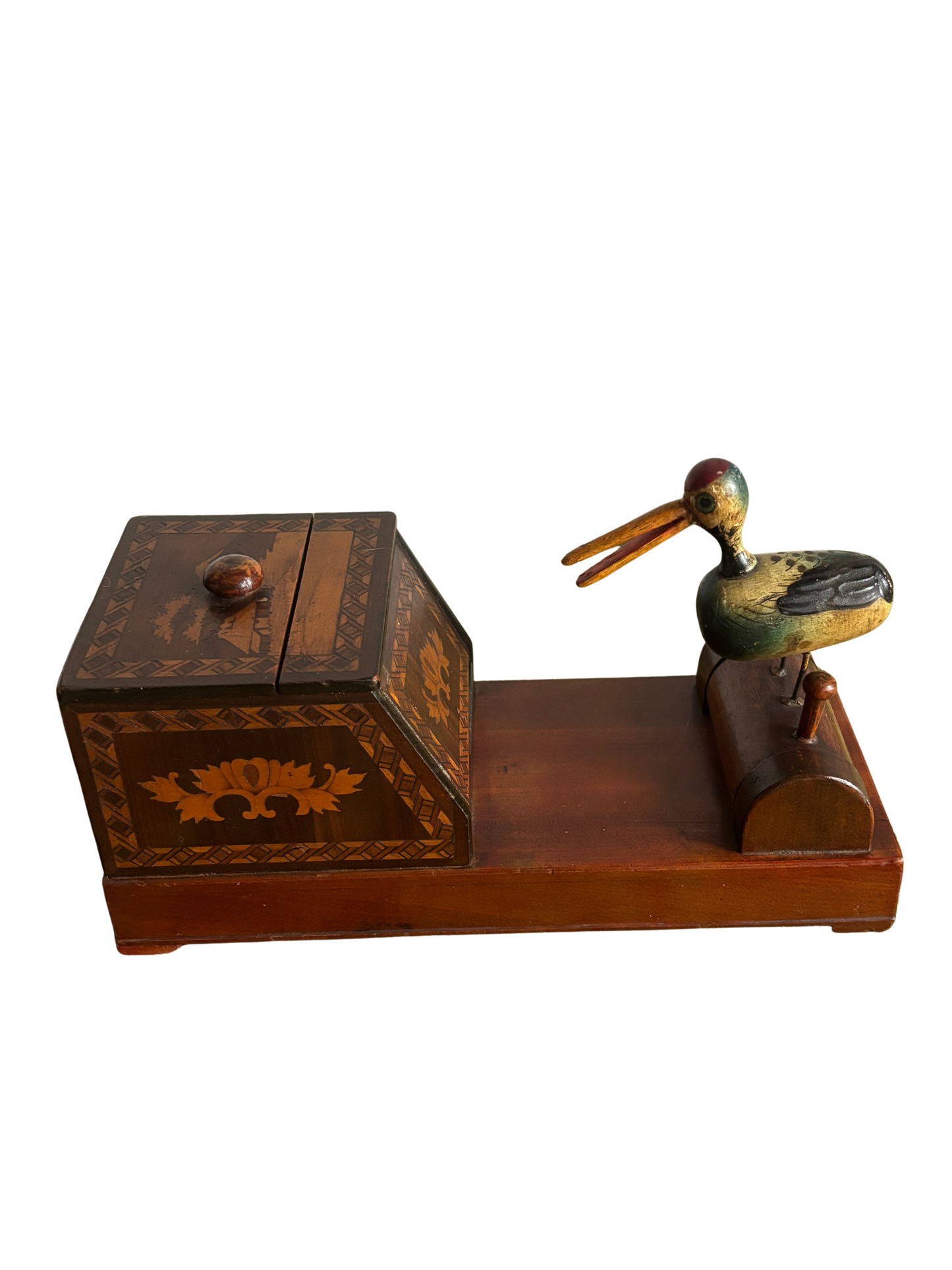 Vintage Wooden Cigarette Holder with Restored Bird – Fully Functional Manual Opening